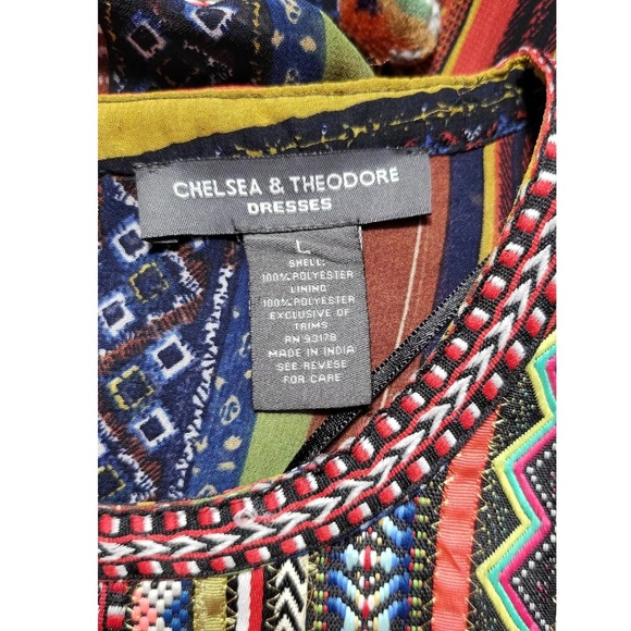 Chelsea & Theodore Boho Striped  Maxi Dress with Pom Poms Long Sleeve Bohemian - Picture 8 of 11